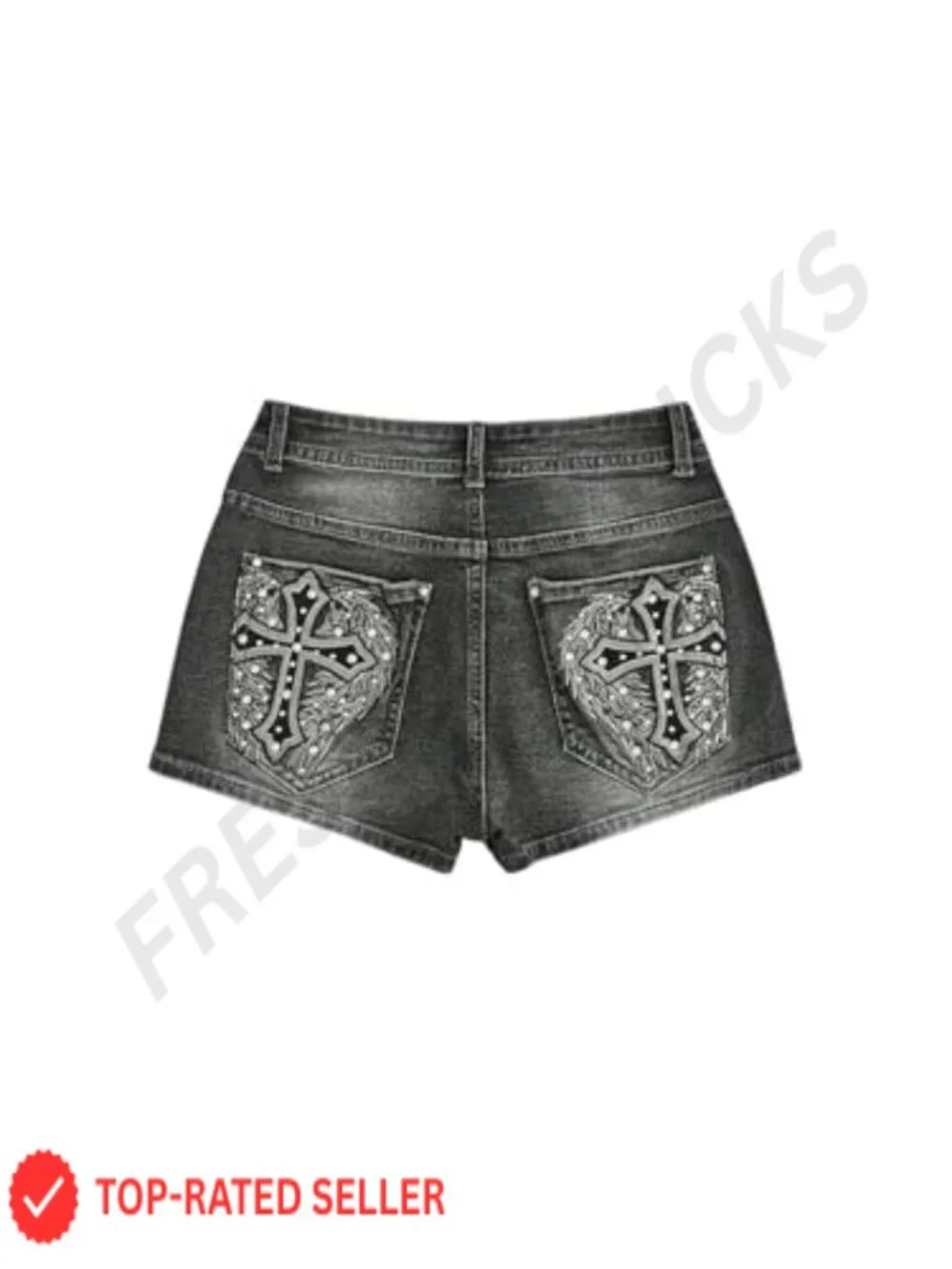 Y2K Grunge Punk Rhinestone Cross Embroidered Denim Shorts for Women